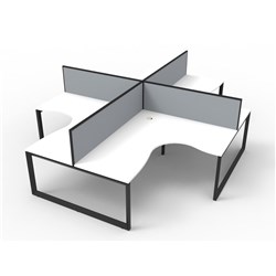 Rapidline Deluxe Infinity Loop Leg Corner Workstation+Screen 4 Person 3600/3000mmW Wht/Blk