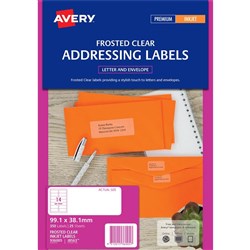 Avery Frosted Clear Inkjet Address Labels J8563 99.1x38.1mm 14UP 140 Labels