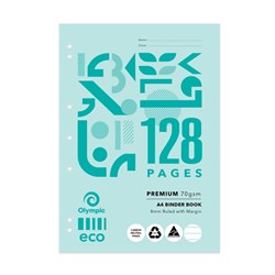 Olympic ECO B812P Binder Book A4 7 Hole Punched 8mm Ruled With Red Margin 128 Page