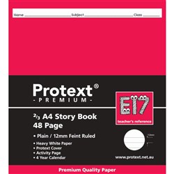 Protext Premium Story Book 2/3 A4 48 Page Plain/Ruled 12mm Red Margin E17