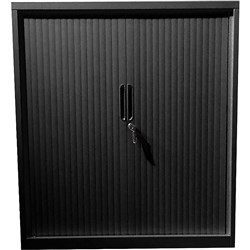Steelco Tambour Door Cupboard Includes 2 Shelves 900W x 463D x 1015mmH Black Satin