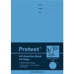 Protext Exercise Book A4 64 Page 24mm Solid Ruled With Margin Eagle