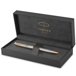 Parker Sonnet Ballpoint Pen Stainless Steel Gold Trim Black Refill