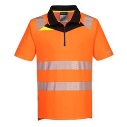 Portwest DX4 Hi-Vis Zip Polo Shirt Short Sleeve Large Orange And Black