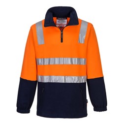 Portwest Hi-Vis Contrast 1/4 Zip Brush Fleece Jumper With Tape 2XL Orange And Navy
