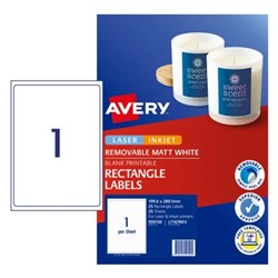 Avery Removable Labels L7167REV 199.6x289.1mm Rectangle White 1UP 25 Labels