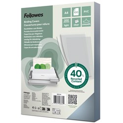 Fellowes PVC Binding Covers A4 200 Micron 40% Recycled Content Clear Pack Of 100