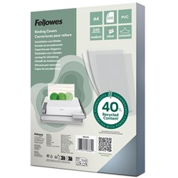 Fellowes PVC Binding Covers A4 240 Micron 40% Recycled Content Clear Pack Of 100
