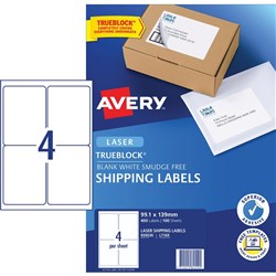 Avery Shipping Laser & Inkjet White L7169 99.1x139mm 4UP 400 Labels 100 Sheets